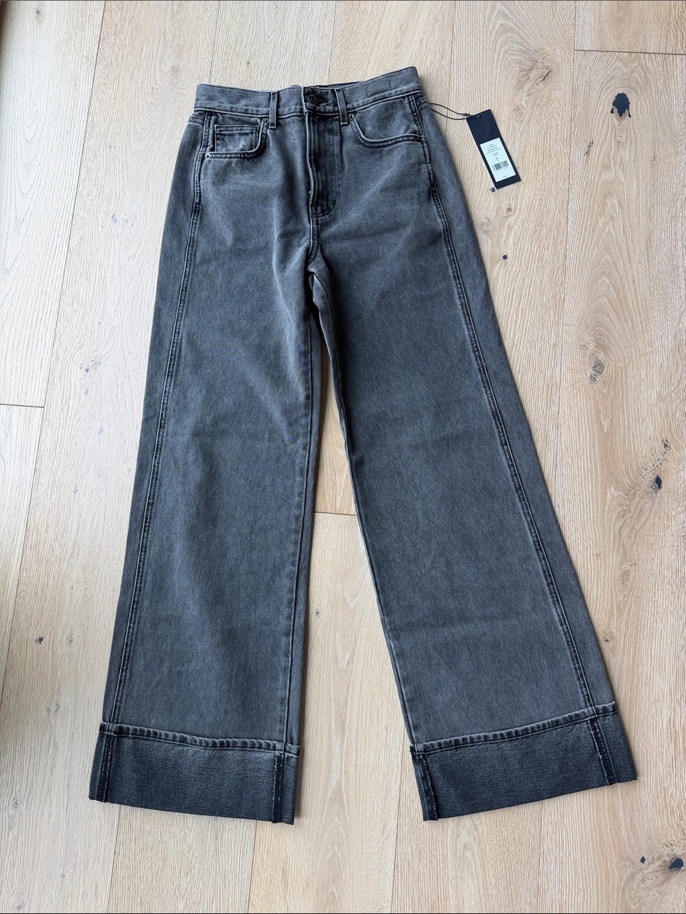 Veronica Beard Washed Charcoal Wide-Leg Jeans